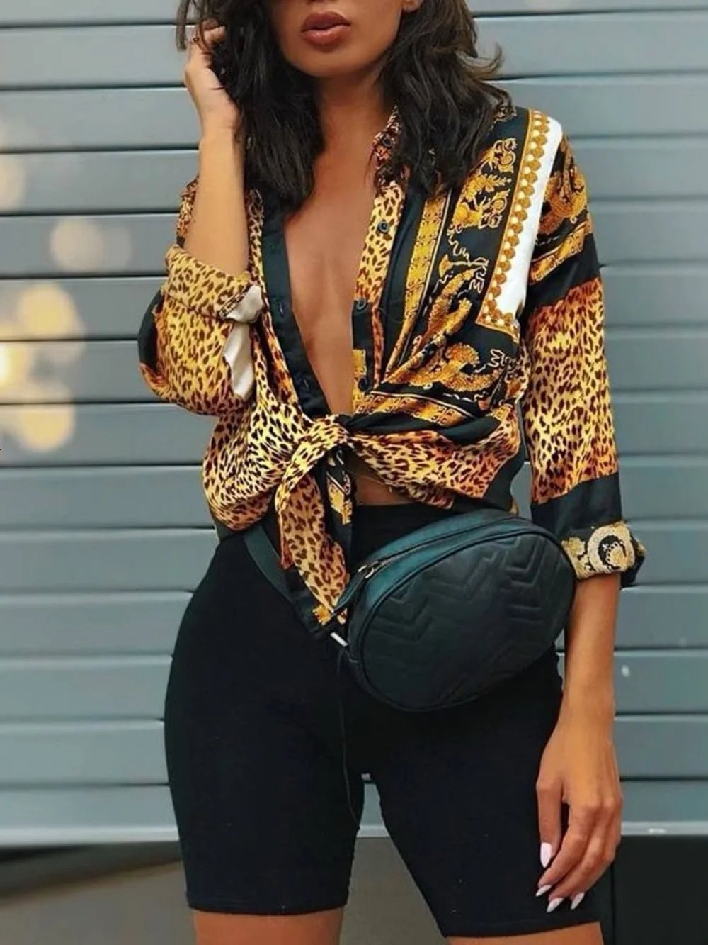 Women’s Oversized Leopard Print Button-Up Top - Picture 4 of 5